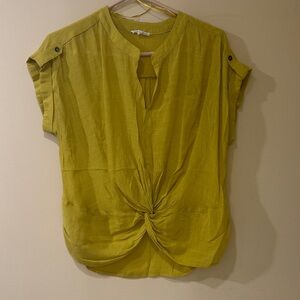 Chic Women's Yellow Olive Lightweight casual Boho Blouse with Knot Detail Size M